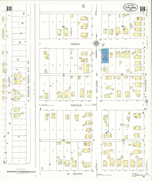 Sanborn Fire Insurance Map from Salina, Saline County, Kansas (1926), Sheet #0018 - Historic Sanborn Fire Insurance Map Print, vintage old map wall art, antique decor, genealogy gift, Kansas Kansas map