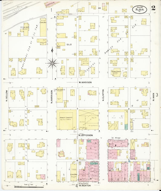 Sanborn Fire Insurance Map from Albia, Monroe County, Iowa (1907), Sheet #0002 - Historic Sanborn Fire Insurance Map Print, vintage old map wall art