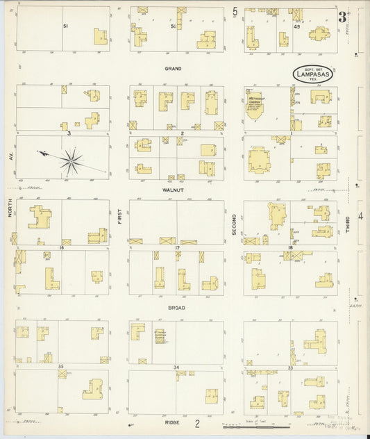 Sanborn Fire Insurance Map from Lampasas, Lampasas County, Texas (1907), Sheet #0003 - Historic Sanborn Fire Insurance Map Print, vintage old map wall art, antique decor, genealogy gift, Texas Texas map
