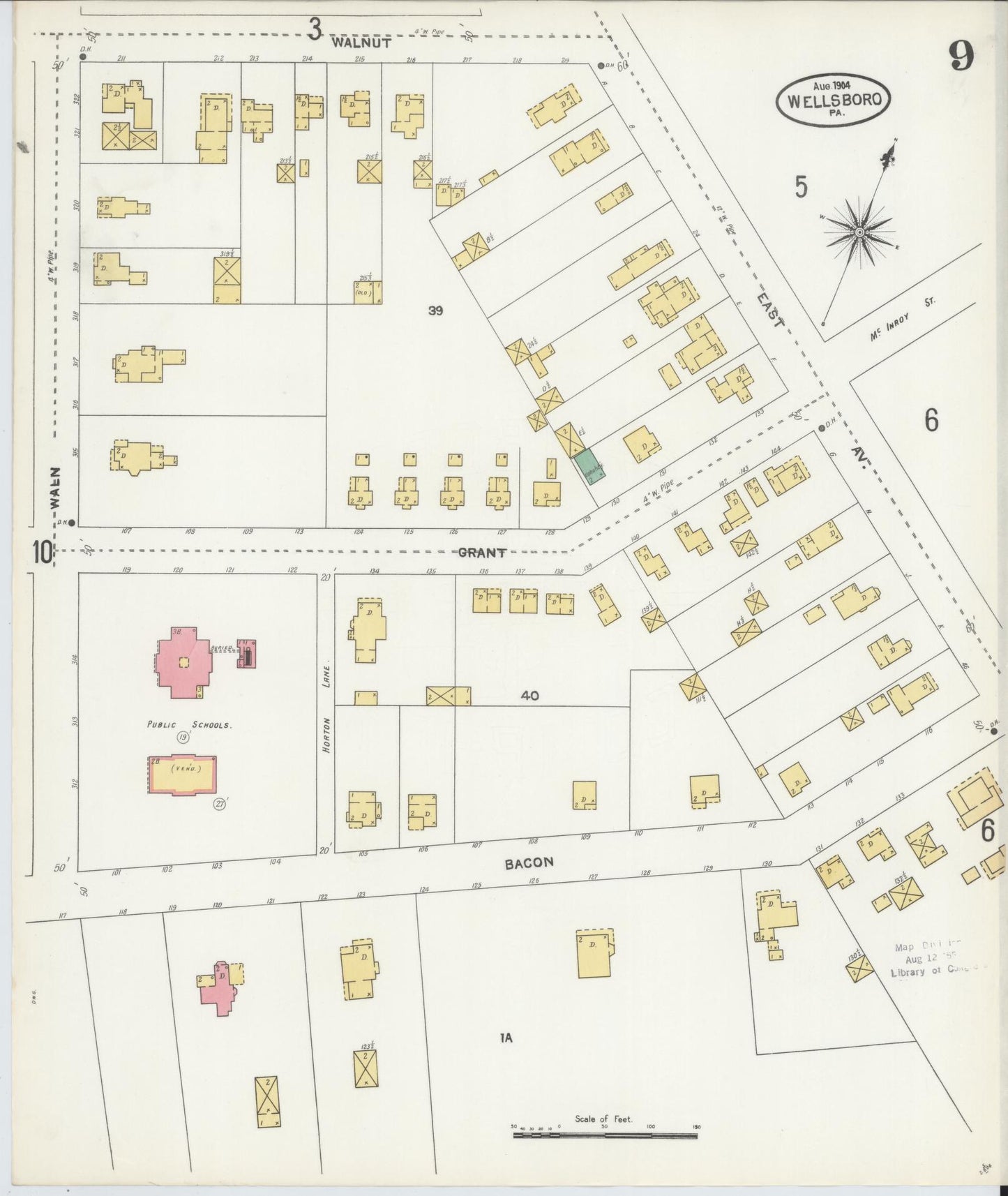 Sanborn Fire Insurance Map from Wellsboro, Tioga County, Pennsylvania (1904), Sheet #0009 - Complete Map Set gallery image, historic Sanborn map, vintage wall art, Pennsylvania Pennsylvania