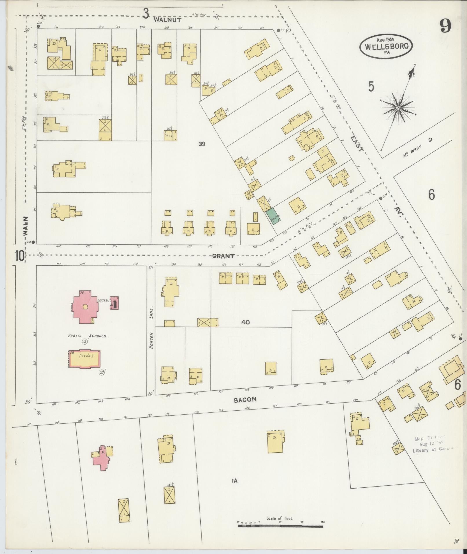 Sanborn Fire Insurance Map from Wellsboro, Tioga County, Pennsylvania (1904), Sheet #0009 - Complete Map Set gallery image, historic Sanborn map, vintage wall art, Pennsylvania Pennsylvania