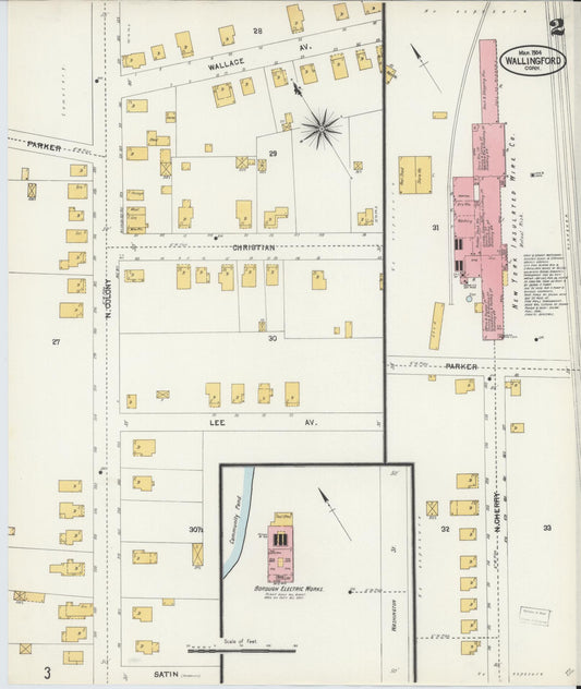 Sanborn Fire Insurance Map from Wallingford, New Haven County, Connecticut (1904), Sheet #0002 - Historic Sanborn Fire Insurance Map Print, vintage old map wall art, antique decor, genealogy gift, Connecticut Connecticut map