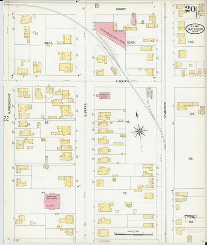 Sanborn Fire Insurance Map from Jackson, Hinds County, Mississippi (1904), Sheet #0020 - Complete Map Set gallery image, historic Sanborn map, vintage wall art, Mississippi Mississippi
