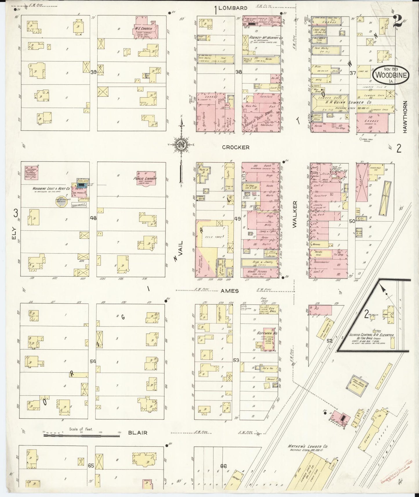 Sanborn Fire Insurance Map from Woodbine, Harrison County, Iowa (1913), Sheet #0002 - Historic Sanborn Fire Insurance Map Print
