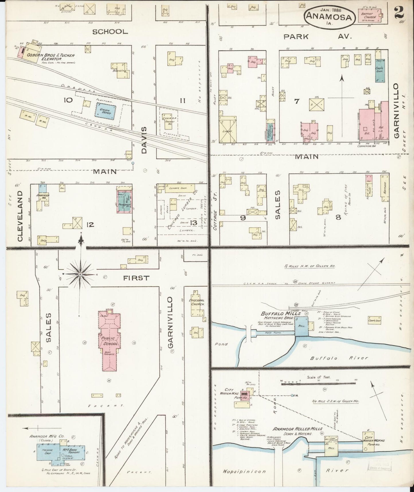 Sanborn Fire Insurance Map from Anamosa, Jones County, Iowa (1886), Sheet #0002 - Historic Sanborn Fire Insurance Map Print