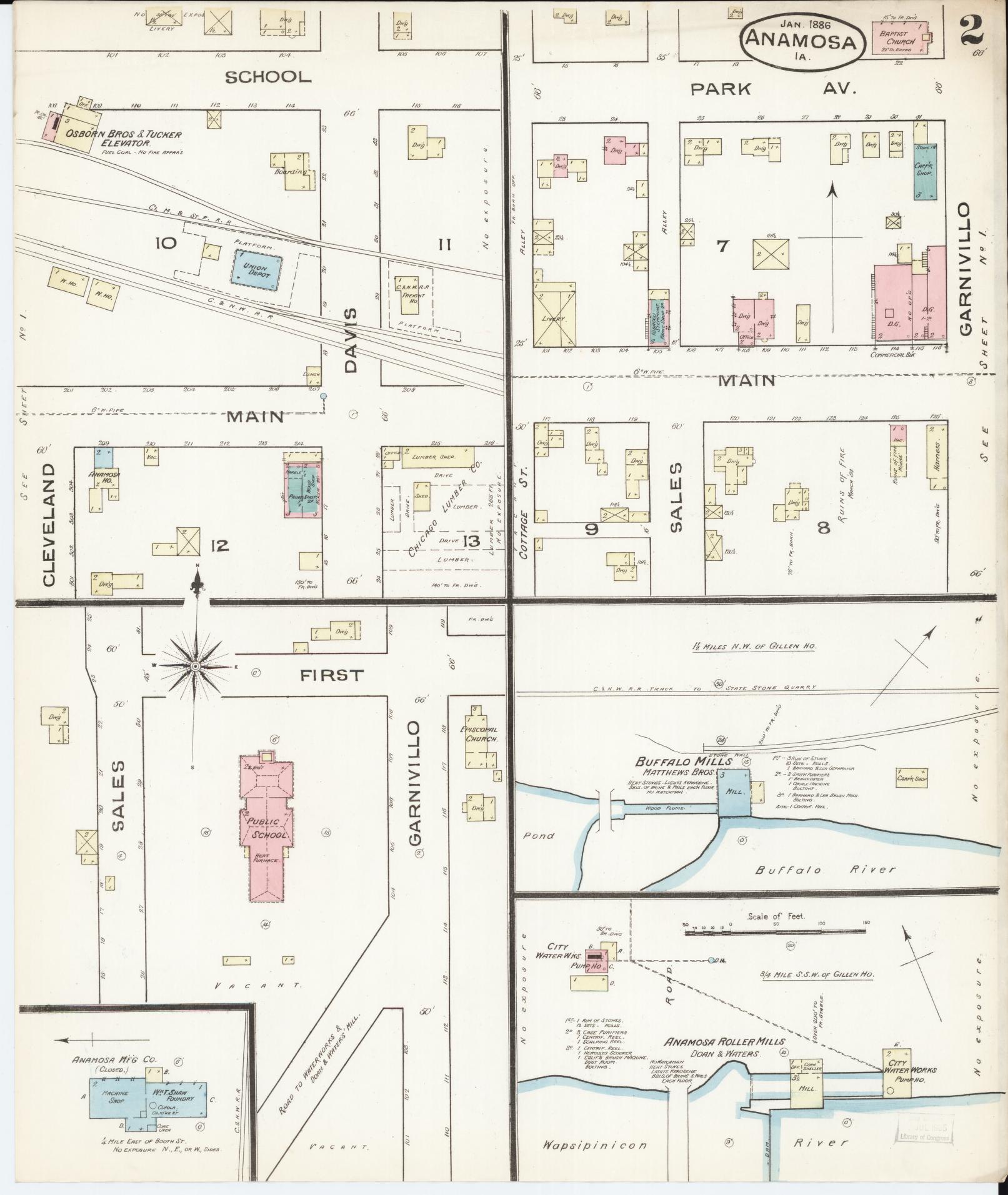 Sanborn Fire Insurance Map from Anamosa, Jones County, Iowa (1886), Sheet #0002 - Historic Sanborn Fire Insurance Map Print