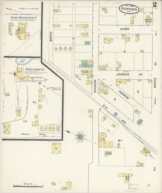Sanborn Fire Insurance Map from Sumner, Pierce County, Washington (1890), Sheet #0002 - Historic Sanborn Fire Insurance Map Print, vintage old map wall art, antique decor, genealogy gift, Washington Washington map