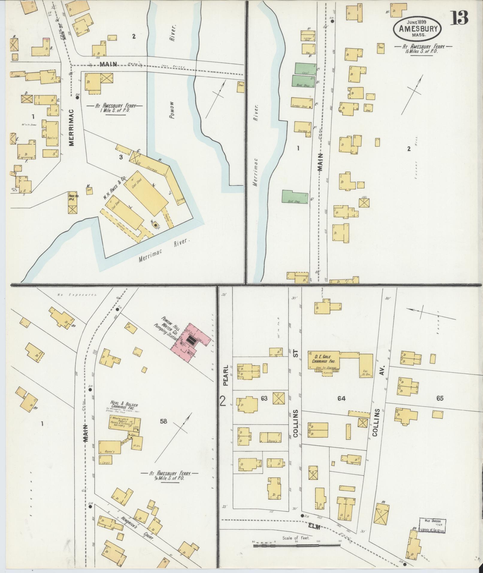Sanborn Fire Insurance Map from Amesbury, Essex County, Massachusetts (1899), Sheet #0013 - Complete Map Set gallery image, historic Sanborn map, vintage wall art, Massachusetts Massachusetts