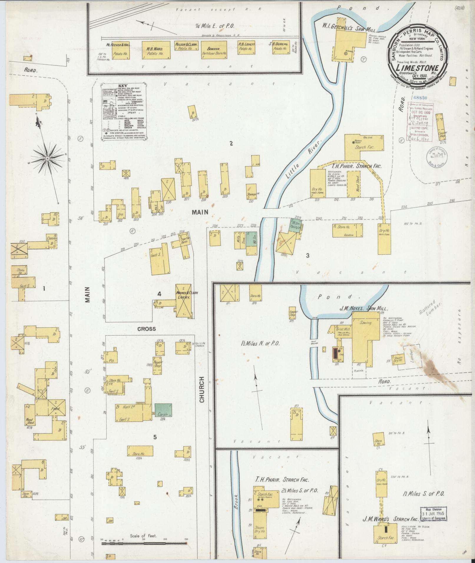 Sanborn Fire Insurance Map from Limestone, Aroostook County, Maine. (1900) – Historic Sanborn Fire Insurance Map Print