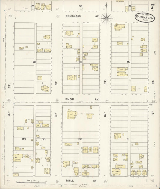 Sanborn Fire Insurance Map from Fairhaven [see also Bellingham and Sehome], Whatcom County, Washington (1891), Sheet #0007 - Historic Sanborn Fire Insurance Map Print, vintage old map wall art, antique decor, genealogy gift, Washington Washington map