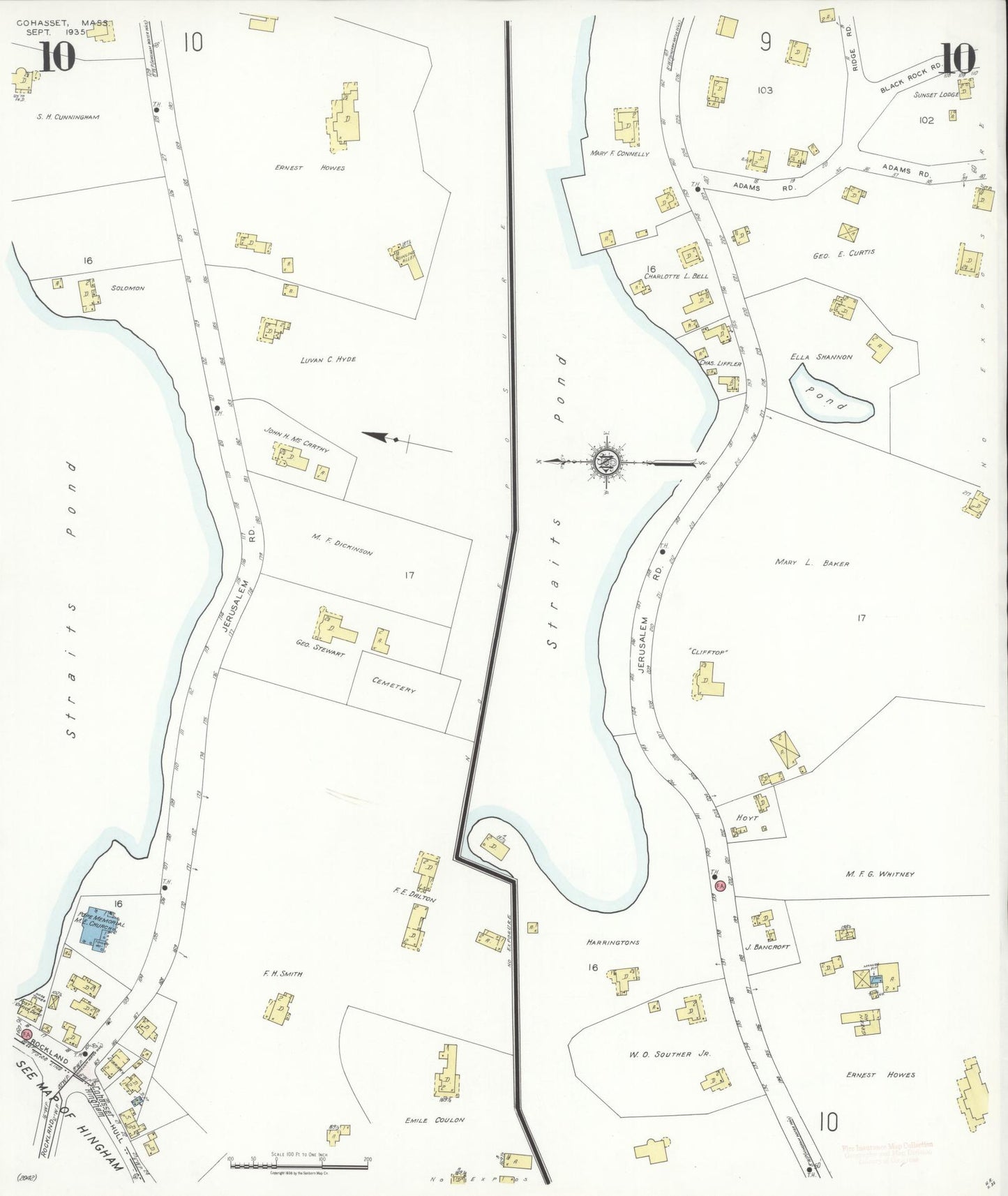 Sanborn Fire Insurance Map from Cohasset, Norfolk County, Massachusetts (1935), Sheet #0010 - Complete Map Set gallery image, historic Sanborn map, vintage wall art, Massachusetts Massachusetts
