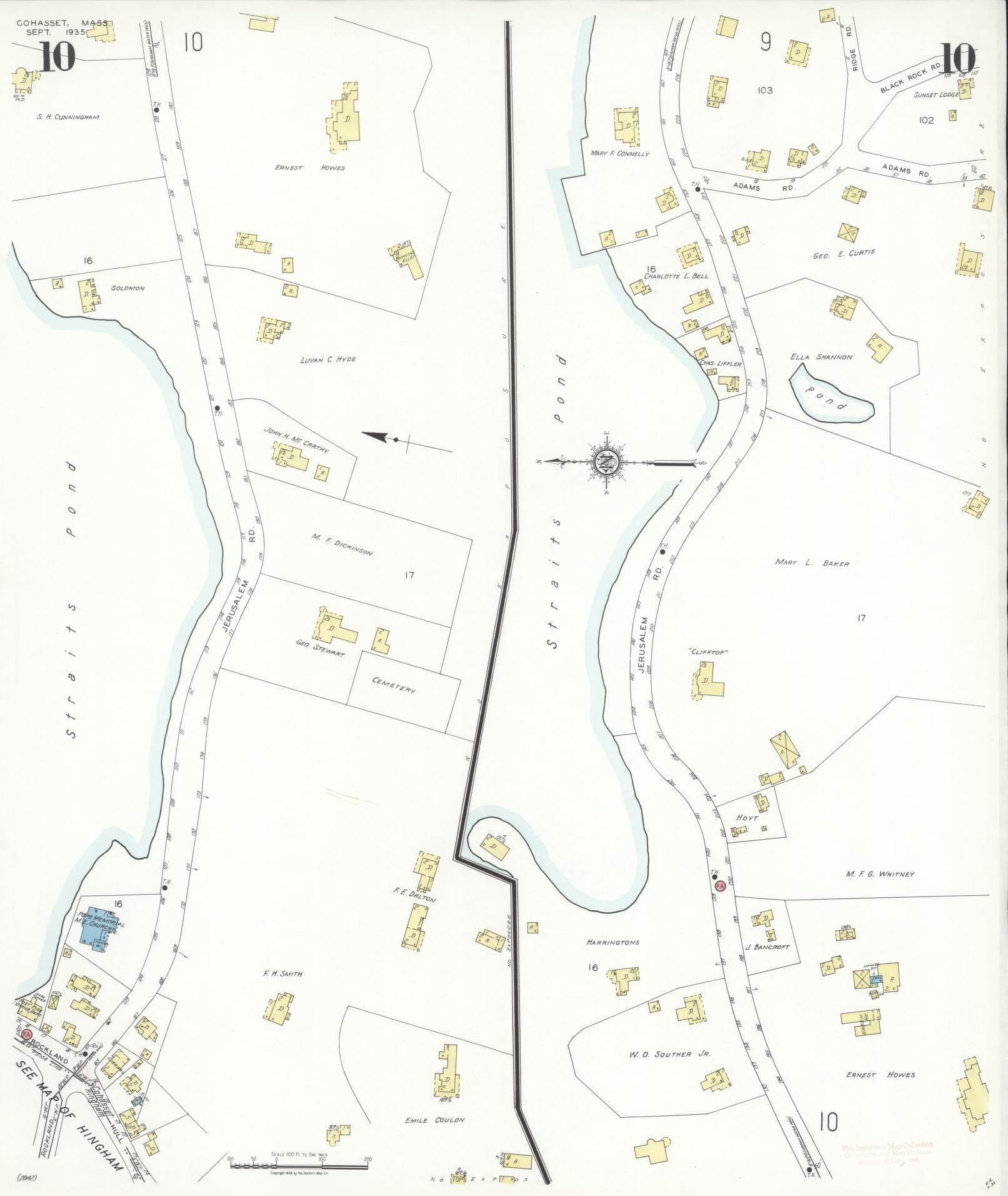 Sanborn Fire Insurance Map from Cohasset, Norfolk County, Massachusetts (1935), Sheet #0010 - Complete Map Set gallery image, historic Sanborn map, vintage wall art, Massachusetts Massachusetts