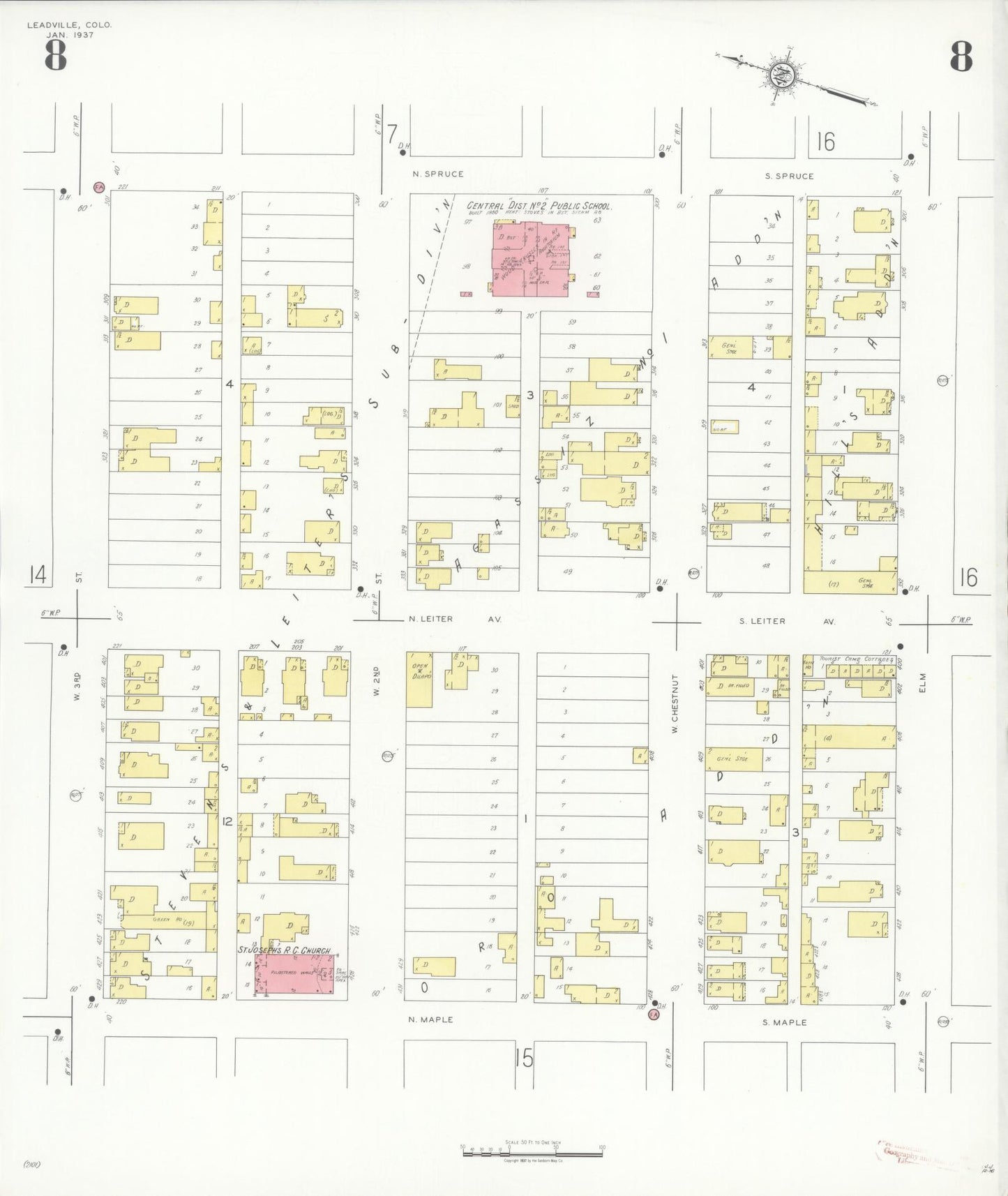 Sanborn Fire Insurance Map from Leadville, Lake County, Colorado (1937), Sheet #0008 - Complete Map Set gallery image, historic Sanborn map, vintage wall art, Colorado Colorado