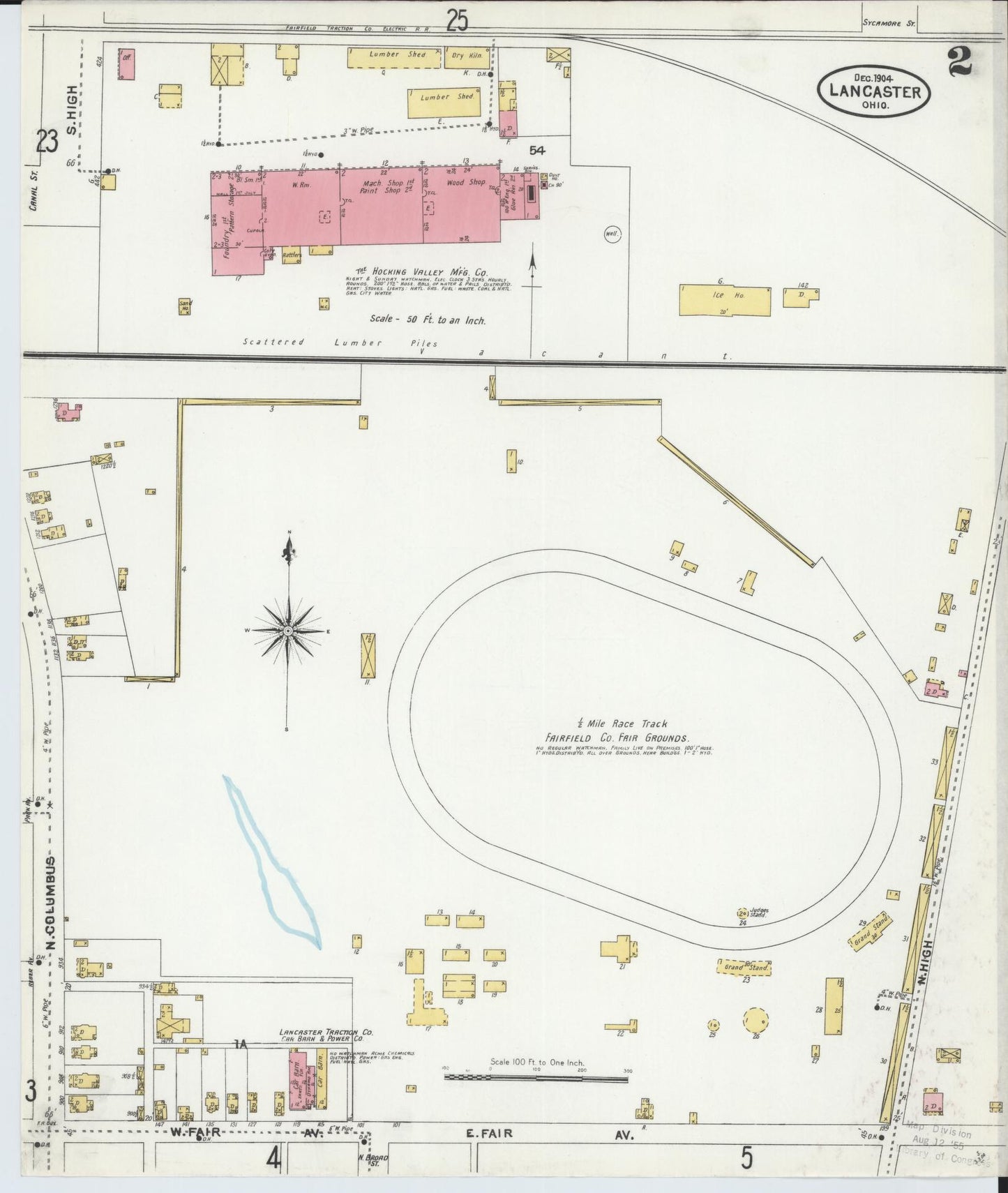 Sanborn Fire Insurance Map from Lancaster, Fairfield County, Ohio (1904), Sheet #0002 - Historic Sanborn Fire Insurance Map Print, vintage old map wall art, antique decor, genealogy gift, Ohio Ohio map