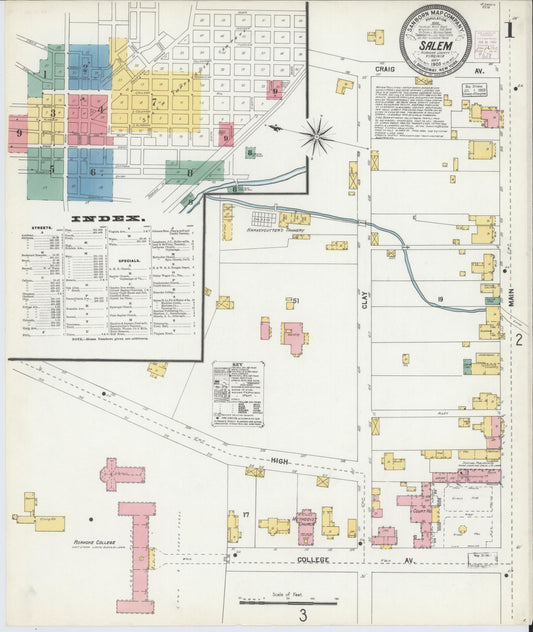 Sanborn Fire Insurance Map from Salem, Independent Cities, Virginia (1903), Sheet #0001 - Complete Map Set gallery image, historic Sanborn map, vintage wall art, Virginia Virginia