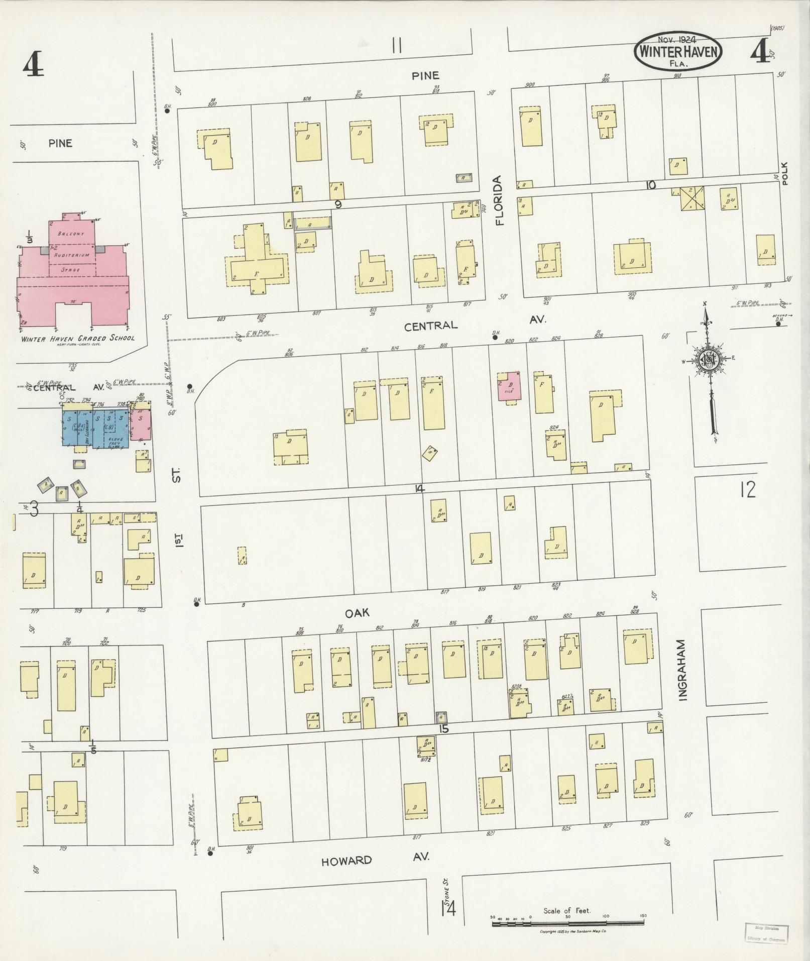 Sanborn Fire Insurance Map from Winter Haven, Polk County, Florida (1924), Sheet #0004 - Complete Map Set gallery image, historic Sanborn map, vintage wall art, Florida Florida