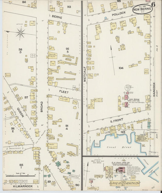 Sanborn Fire Insurance Map from New Bern, Craven County, North Carolina (1888), Sheet #0006 - Historic Sanborn Fire Insurance Map Print, vintage old map wall art, antique decor, genealogy gift, North Carolina North Carolina map