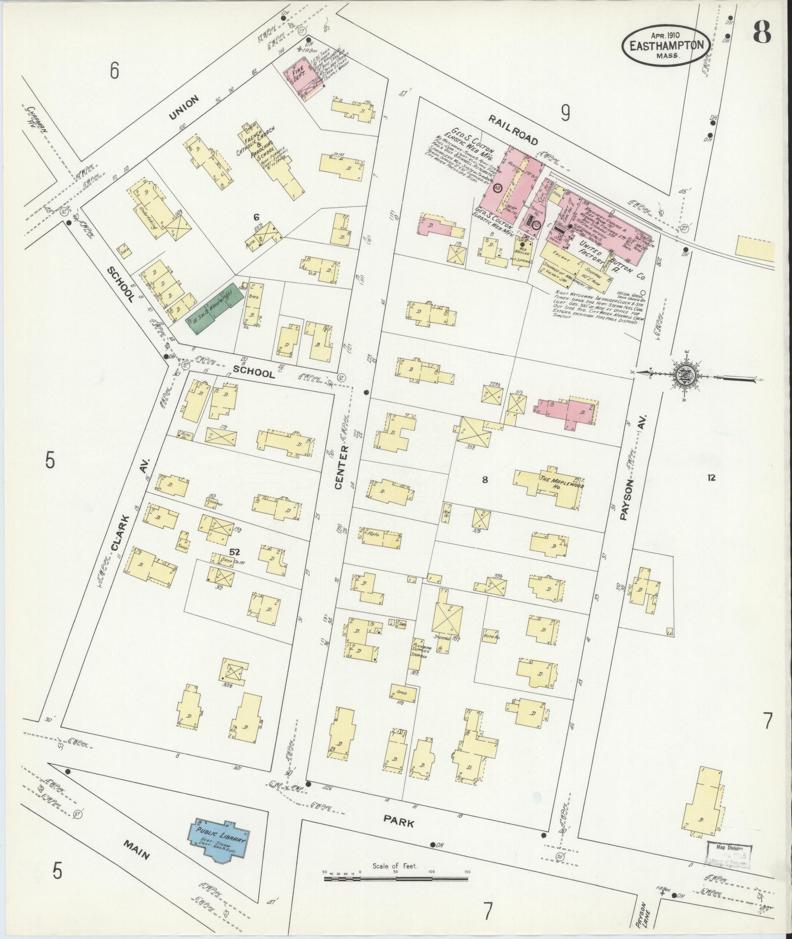 Sanborn Fire Insurance Map from East Hampton, Hampshire County, Massachusetts (1910), Sheet #0008 - Historic Sanborn Fire Insurance Map Print, vintage old map wall art, antique decor, genealogy gift, Massachusetts Massachusetts map