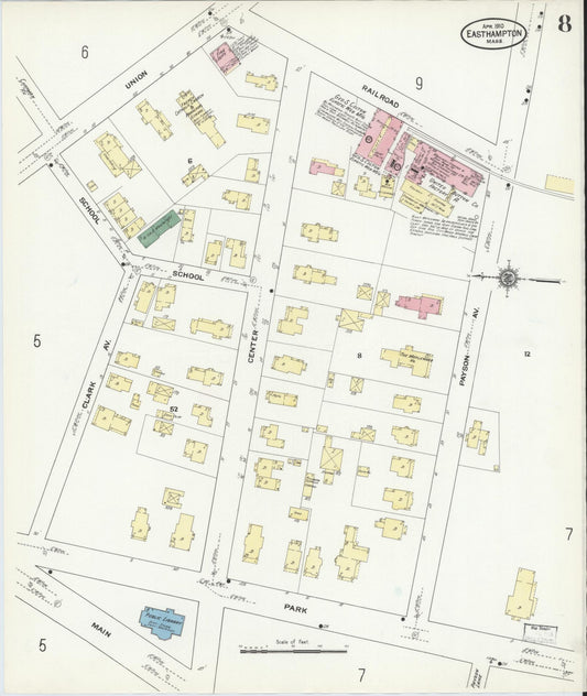 Sanborn Fire Insurance Map from East Hampton, Hampshire County, Massachusetts (1910), Sheet #0008 - Historic Sanborn Fire Insurance Map Print, vintage old map wall art, antique decor, genealogy gift, Massachusetts Massachusetts map