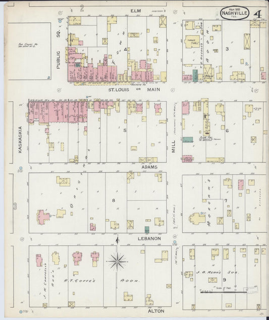Sanborn Fire Insurance Map from Nashville, Washington County, Illinois (1893), Sheet #0004 - Historic Sanborn Fire Insurance Map Print, vintage old map wall art, antique decor, genealogy gift, Illinois Illinois map