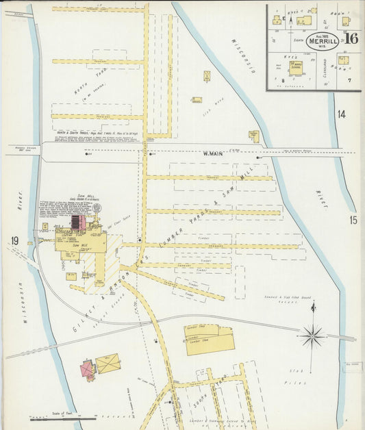 Sanborn Fire Insurance Map from Merrill, Lincoln County, Wisconsin (1902), Sheet #0016 - Historic Sanborn Fire Insurance Map Print, vintage old map wall art, antique decor, genealogy gift, Wisconsin Wisconsin map