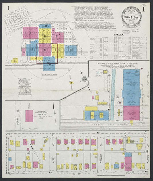 Sanborn Fire Insurance Map from Winslow, Navajo County, Arizona (1927), Sheet #0001 - Historic Sanborn Fire Insurance Map Print, vintage old map wall art, antique decor, genealogy gift, Arizona Arizona map