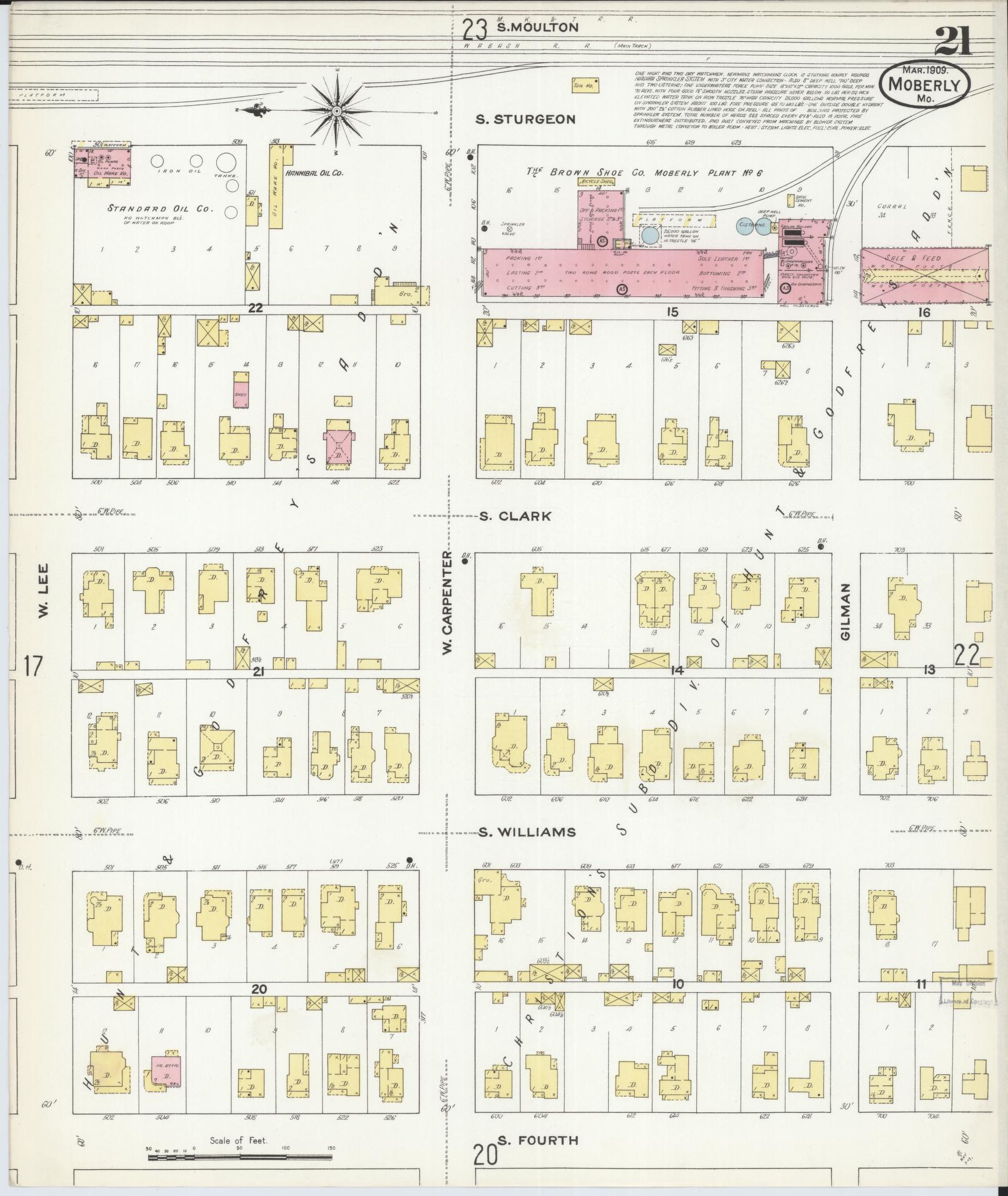 Sanborn Fire Insurance Map from Moberly, Randolph County, Missouri (1909), Sheet #0021 - Historic Sanborn Fire Insurance Map Print, vintage old map wall art, antique decor, genealogy gift, Missouri Missouri map