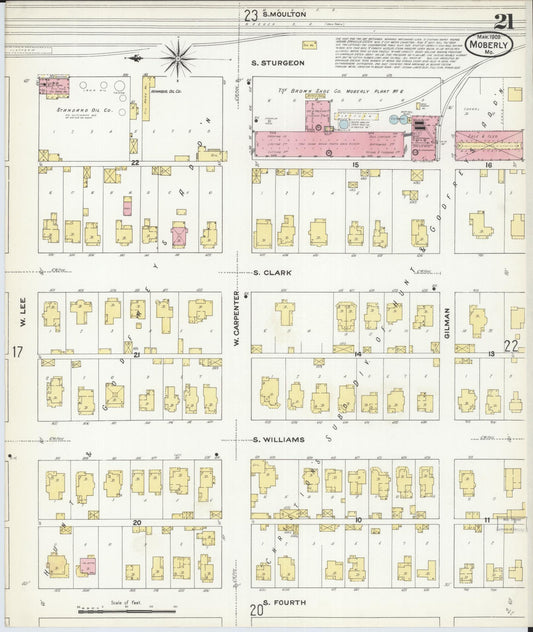 Sanborn Fire Insurance Map from Moberly, Randolph County, Missouri (1909), Sheet #0021 - Historic Sanborn Fire Insurance Map Print, vintage old map wall art, antique decor, genealogy gift, Missouri Missouri map