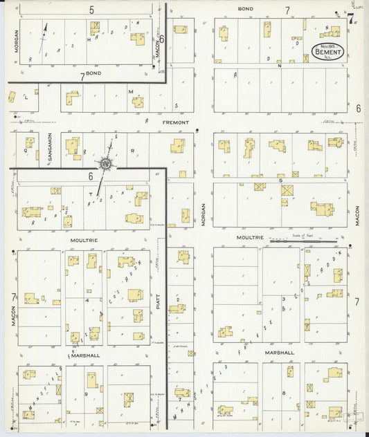 Sanborn Fire Insurance Map from Bement, Piatt County, Illinois (1915), Sheet #0007 - Historic Sanborn Fire Insurance Map Print, vintage old map wall art, antique decor, genealogy gift, Illinois Illinois map