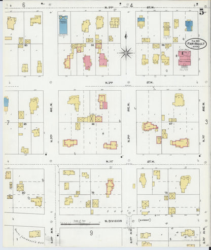 Sanborn Fire Insurance Map from Faribault, Rice County, Minnesota (1905), Sheet #0005 - Complete Map Set gallery image, historic Sanborn map, vintage wall art, Minnesota Minnesota