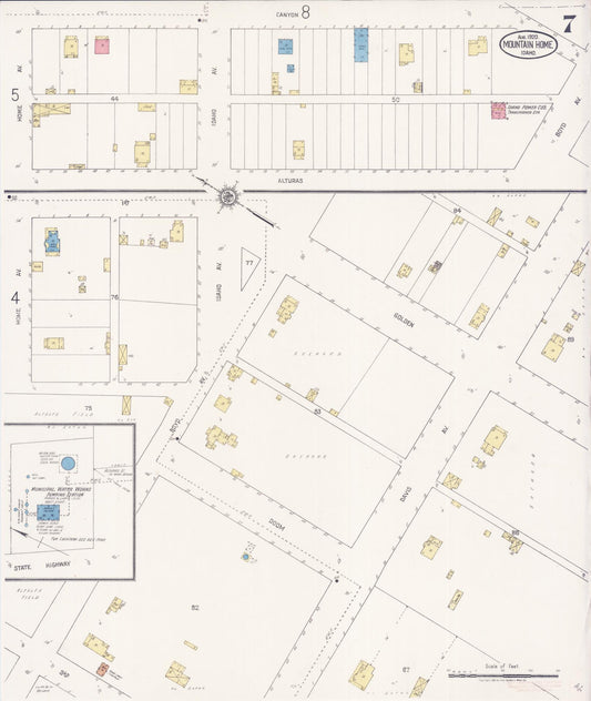Sanborn Fire Insurance Map from Mountain Home, Elmore County, Idaho (1920), Sheet #0007 - Historic Sanborn Fire Insurance Map Print, vintage old map wall art, antique decor, genealogy gift, Idaho Idaho map