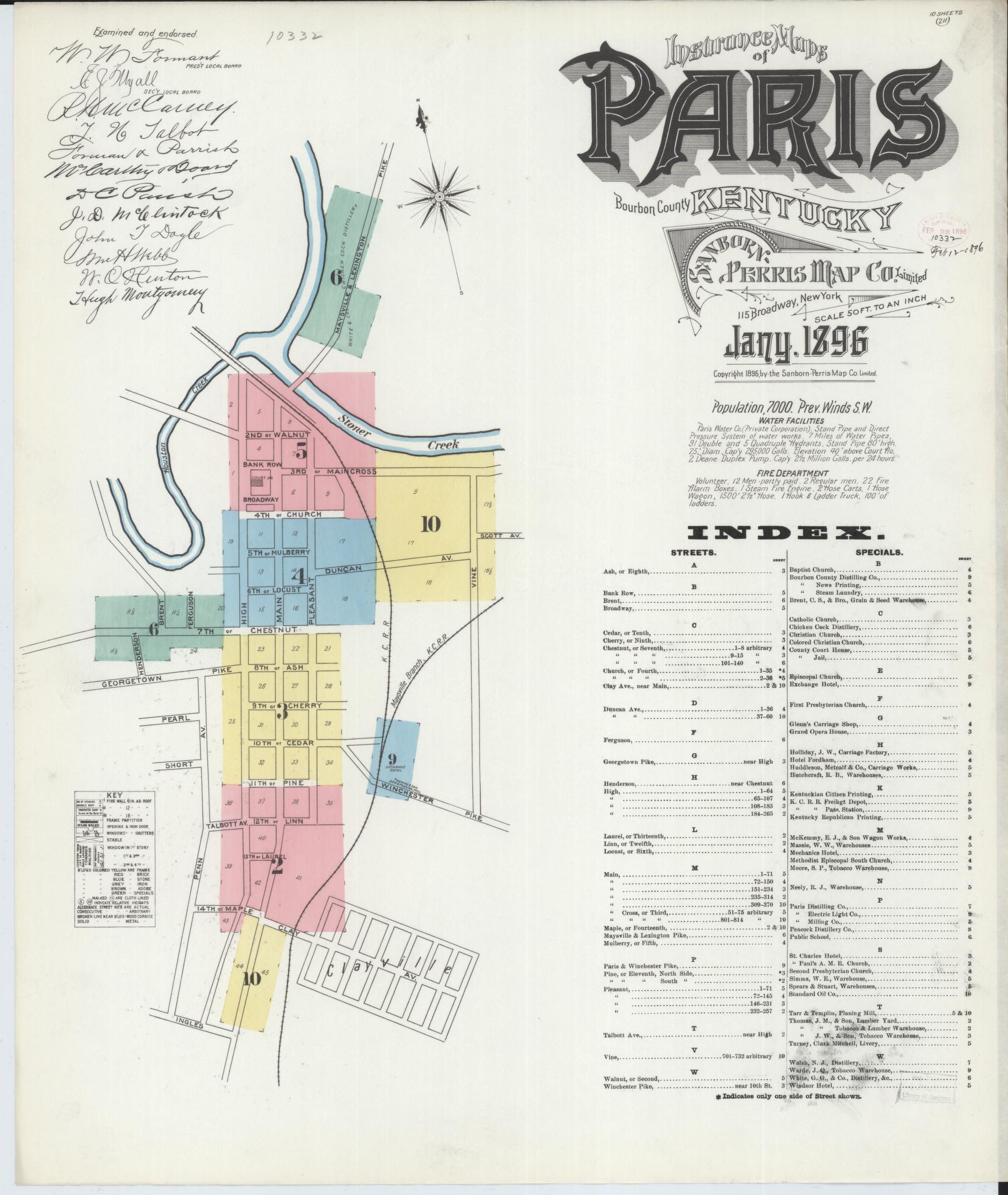 Sanborn Fire Insurance Map from Paris, Bourbon County, Kentucky (1896), Sheet #0001 - Complete Map Set gallery image, historic Sanborn map, vintage wall art, Kentucky Kentucky