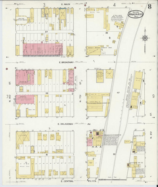 Sanborn Fire Insurance Map from Anadarko, Caddo County, Oklahoma (1916), Sheet #0008 - Historic Sanborn Fire Insurance Map Print, vintage old map wall art, antique decor, genealogy gift, Oklahoma Oklahoma map