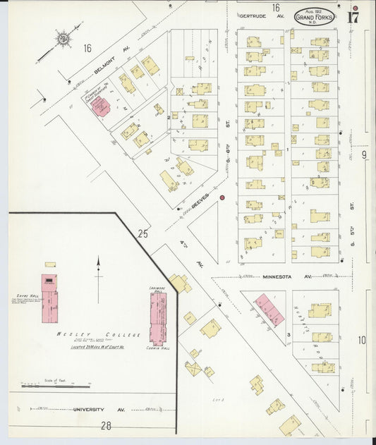Sanborn Fire Insurance Map from Grand Forks, Grand Forks County, North Dakota (1912), Sheet #0017 - Historic Sanborn Fire Insurance Map Print, vintage old map wall art, antique decor, genealogy gift, North Dakota North Dakota map