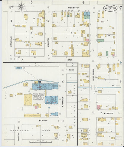 Sanborn Fire Insurance Map from Naperville, Du Page County, Illinois (1898), Sheet #0007 - Historic Sanborn Fire Insurance Map Print, vintage old map wall art, antique decor, genealogy gift, Illinois Illinois map