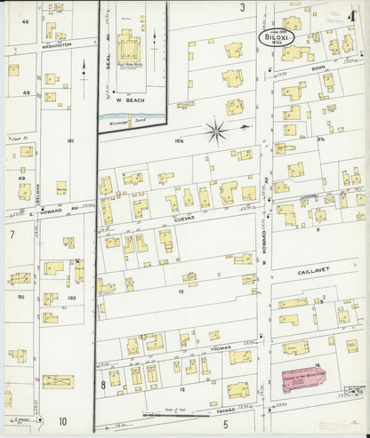 Sanborn Fire Insurance Map from Biloxi, Harrison County, Mississippi (1909), Sheet #0004 - Complete Map Set gallery image, historic Sanborn map, vintage wall art, Mississippi Mississippi