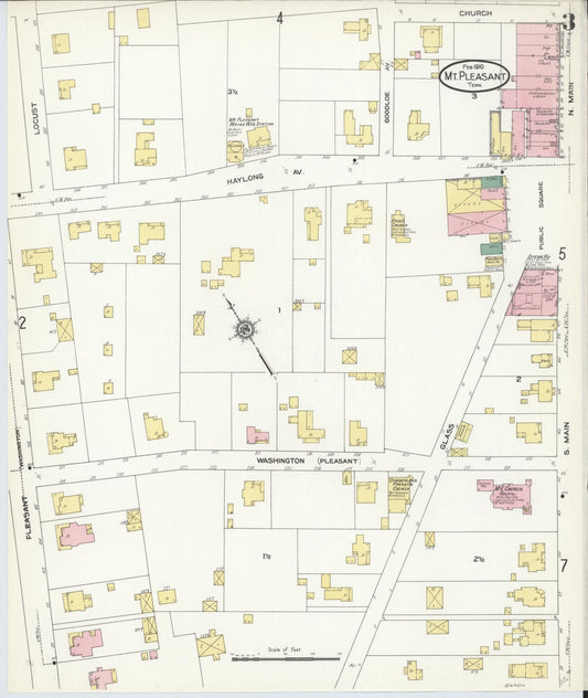 Sanborn Fire Insurance Map from Mount Pleasant, Maury County, Tennessee (1910), Sheet #0003 - Historic Sanborn Fire Insurance Map Print, vintage old map wall art, antique decor, genealogy gift, Tennessee Tennessee map