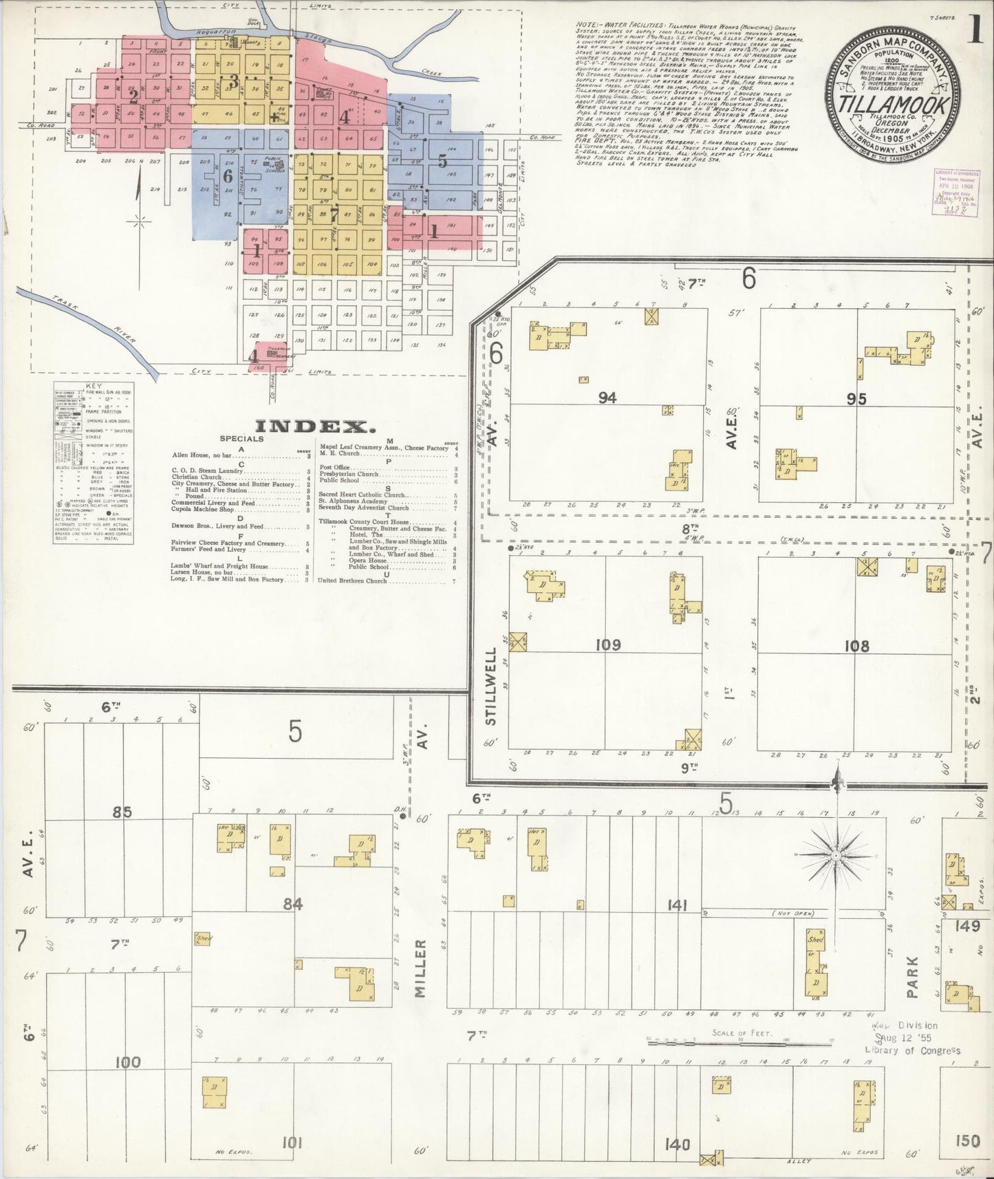 Sanborn Fire Insurance Map from Tillamook, Tillamook County, Oregon (1905), Sheet #0001 - Complete Map Set gallery image, historic Sanborn map, vintage wall art, Oregon Oregon
