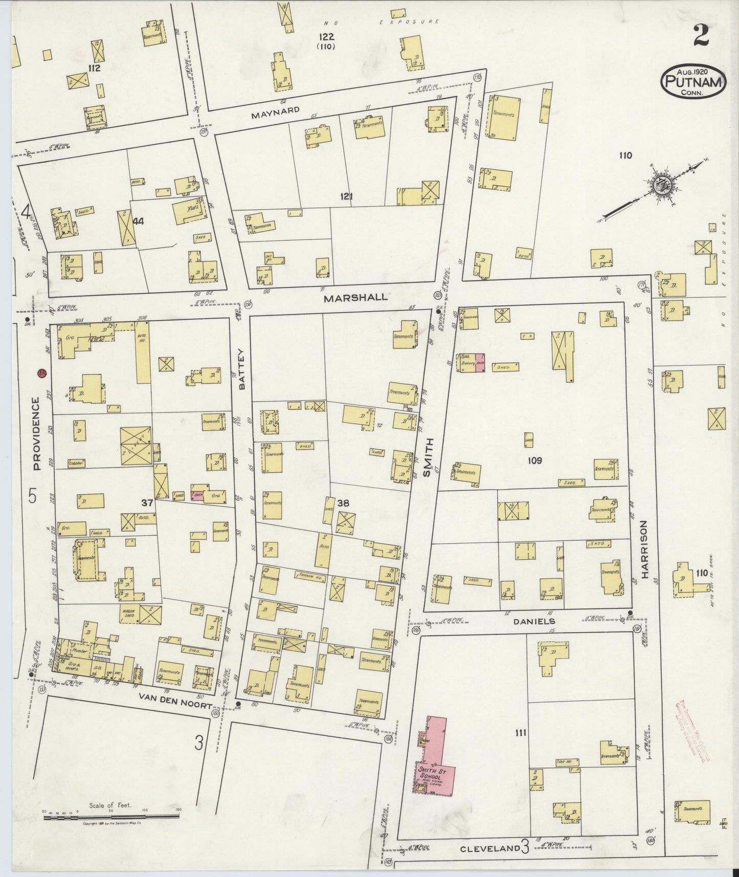 Sanborn Fire Insurance Map from Putnam, Windham County, Connecticut (1920), Sheet #0002 - Complete Map Set gallery image, historic Sanborn map, vintage wall art, Connecticut Connecticut