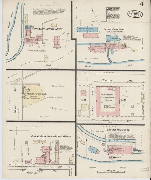 Sanborn Fire Insurance Map from Athens, Clarke County, Georgia (1885), Sheet #0004 - Historic Sanborn Fire Insurance Map Print, vintage old map wall art, antique decor, genealogy gift, Georgia Georgia map