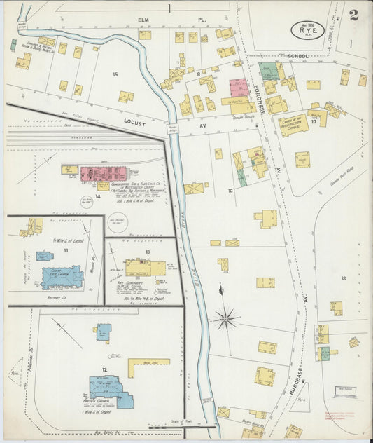 Sanborn Fire Insurance Map from Rye, Westchester County, New York (1898), Sheet #0002 - Historic Sanborn Fire Insurance Map Print, vintage old map wall art, antique decor, genealogy gift, New York New York map
