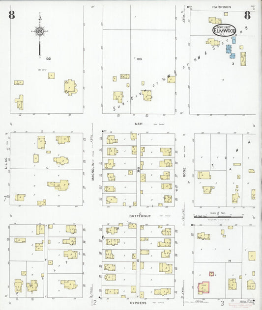 Sanborn Fire Insurance Map from Elmwood, Peoria County, Illinois (1927), Sheet #0008 - Historic Sanborn Fire Insurance Map Print, vintage old map wall art, antique decor, genealogy gift, Illinois Illinois map