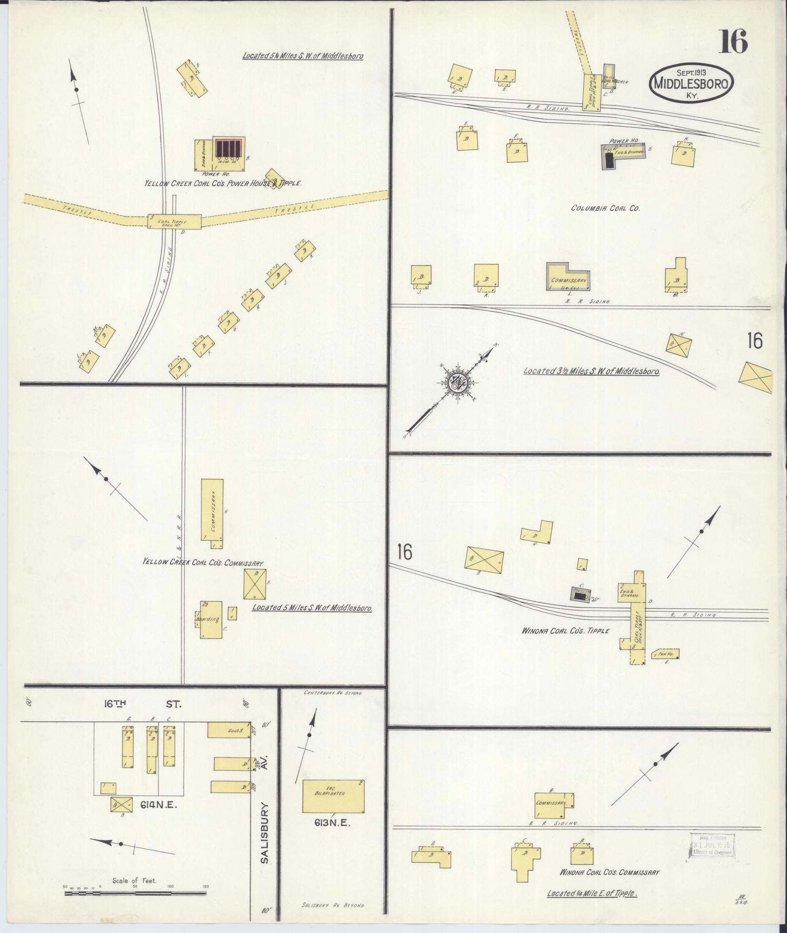 Sanborn Fire Insurance Map from Middlesboro, Bell County, Kentucky (1913), Sheet #0016 - Complete Map Set gallery image, historic Sanborn map, vintage wall art, Kentucky Kentucky