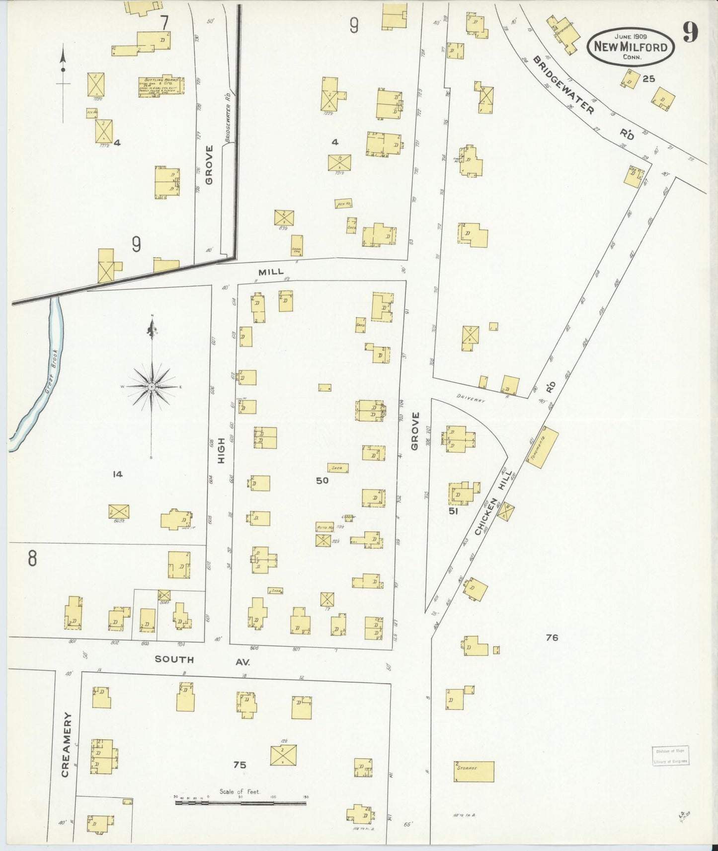 Sanborn Fire Insurance Map from New Milford, Litchfield County, Connecticut (1909), Sheet #0009 - Complete Map Set gallery image, historic Sanborn map, vintage wall art, Connecticut Connecticut