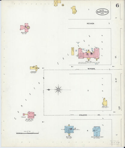 Sanborn Fire Insurance Map from Northfield, Rice County, Minnesota (1900), Sheet #0006 - Historic Sanborn Fire Insurance Map Print, vintage old map wall art, antique decor, genealogy gift, Minnesota Minnesota map