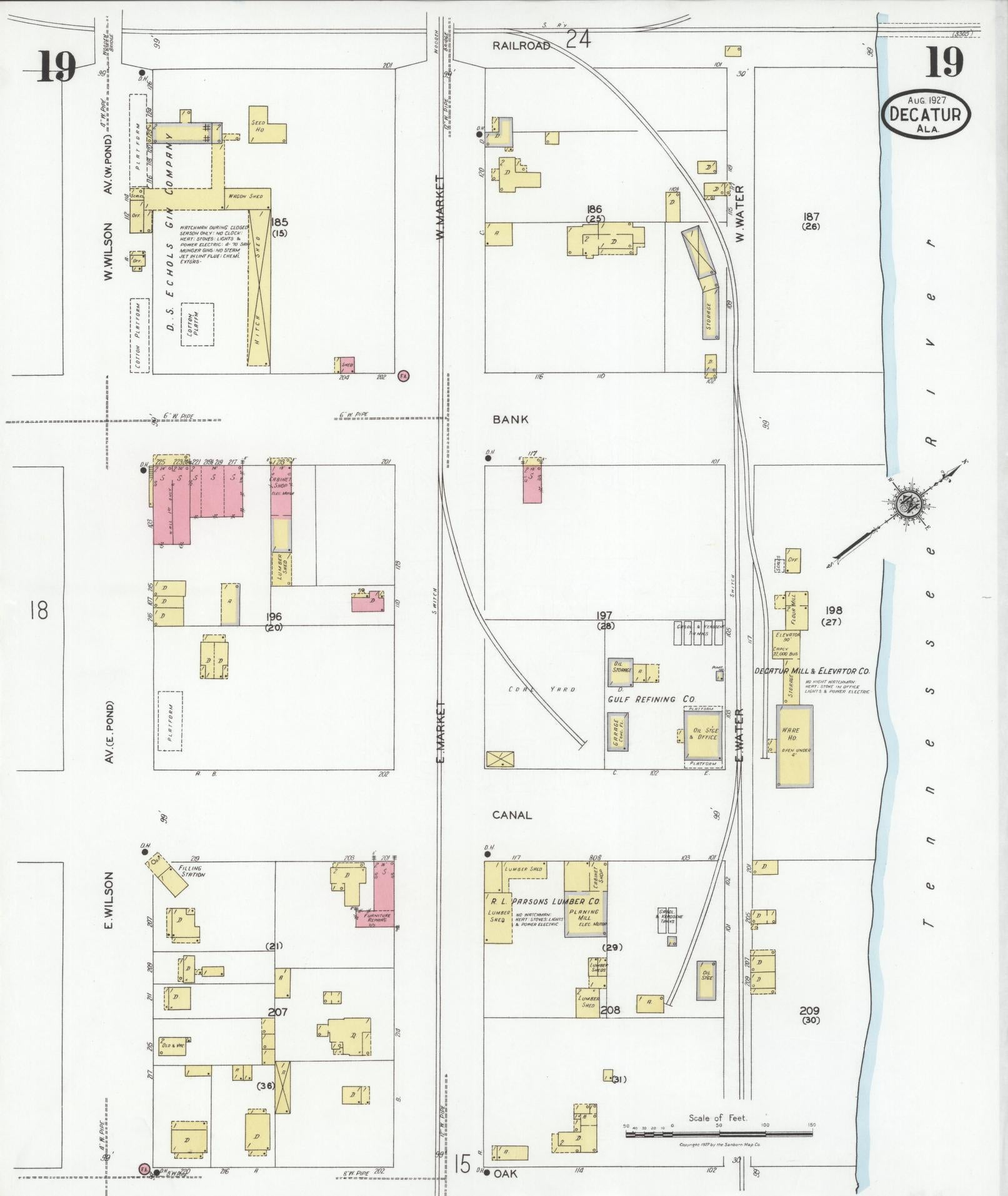 Sanborn Fire Insurance Map from Decatur, Morgan County, Alabama (1927), Sheet #0019 - Complete Map Set gallery image, historic Sanborn map, vintage wall art, Alabama Alabama