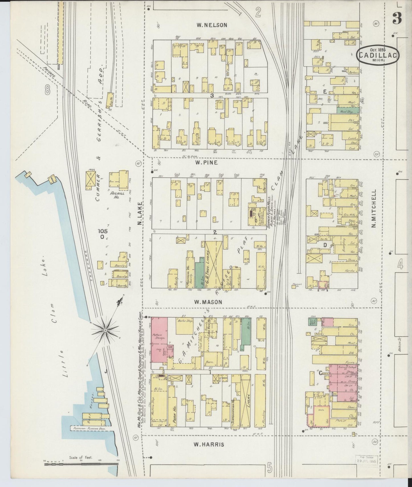 Sanborn Fire Insurance Map from Cadillac, Wexford County, Michigan (1895), Sheet #0003 - Complete Map Set gallery image, historic Sanborn map, vintage wall art, Michigan Michigan