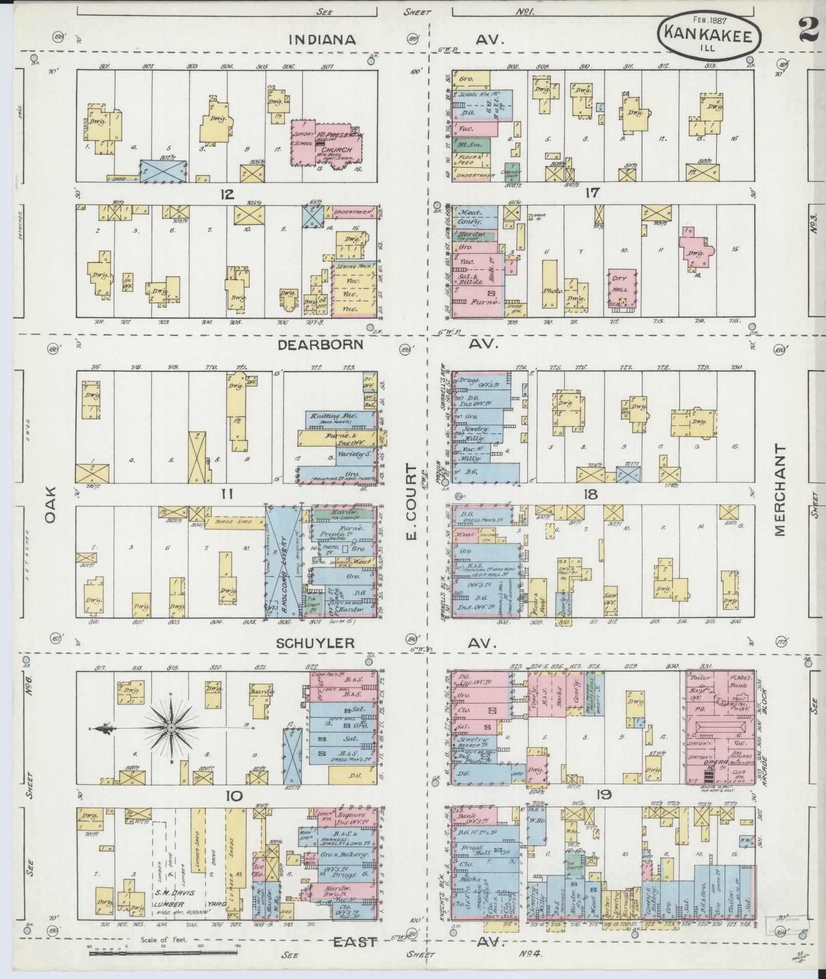 Sanborn Fire Insurance Map from Kankakee, Kankakee County, Illinois (1887), Sheet #0002 - Complete Map Set gallery image, historic Sanborn map, vintage wall art, Illinois Illinois