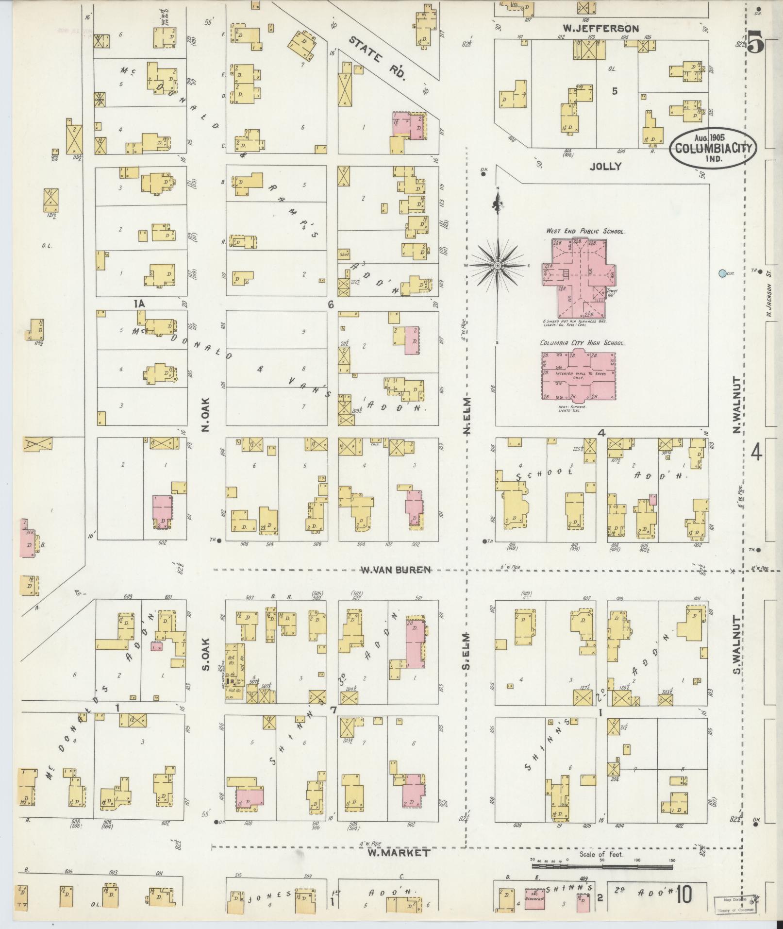 Sanborn Fire Insurance Map from Columbia City, Whitley County, Indiana (1905), Sheet #0005 - Complete Map Set gallery image, historic Sanborn map, vintage wall art, Indiana Indiana