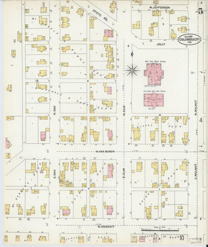 Sanborn Fire Insurance Map from Columbia City, Whitley County, Indiana (1905), Sheet #0005 - Complete Map Set gallery image, historic Sanborn map, vintage wall art, Indiana Indiana